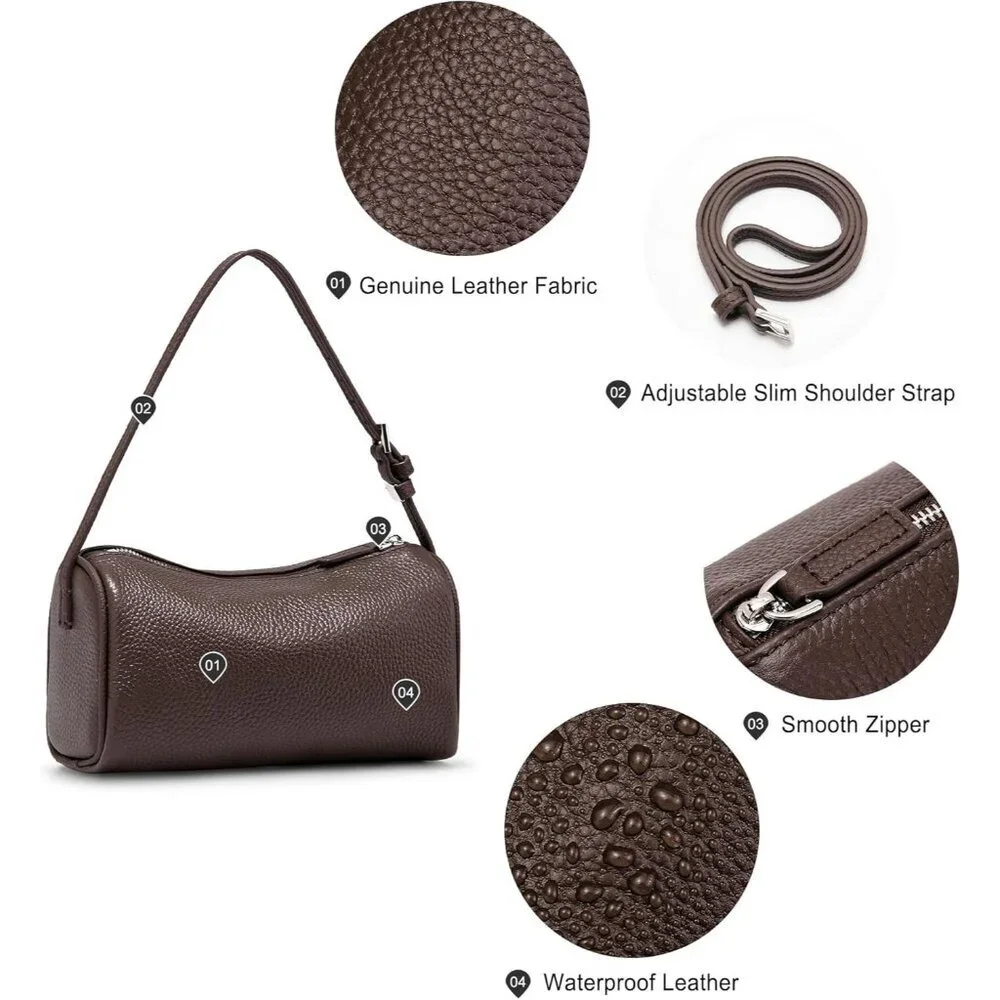 Genuine Leather Crossbody Bag for Women Small Barrel Purse Shoulder Handbag